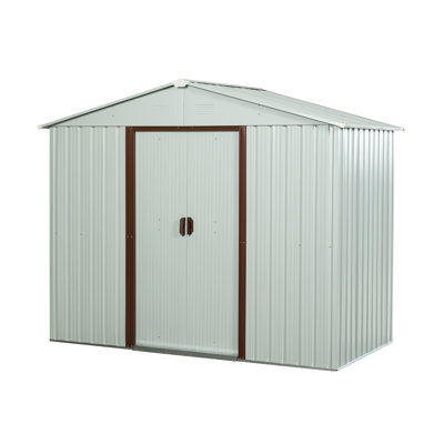 6ft x 5ft Outdoor Metal Storage Shed with Foundation - White Galvanized Iron Garden Tool House