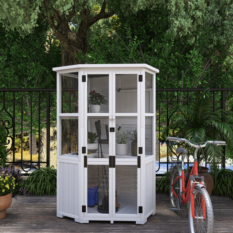 3 pi L 5,25 pi H Remise de rangement pour outils en bois massif, Blanc