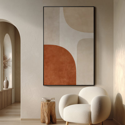 Très grand art mural imprimé sur toile - Art abstrait géométrique terre cuite et motif aux tons neutres, œuvre d'art contemporaine pour le salon ou la chambre à coucher