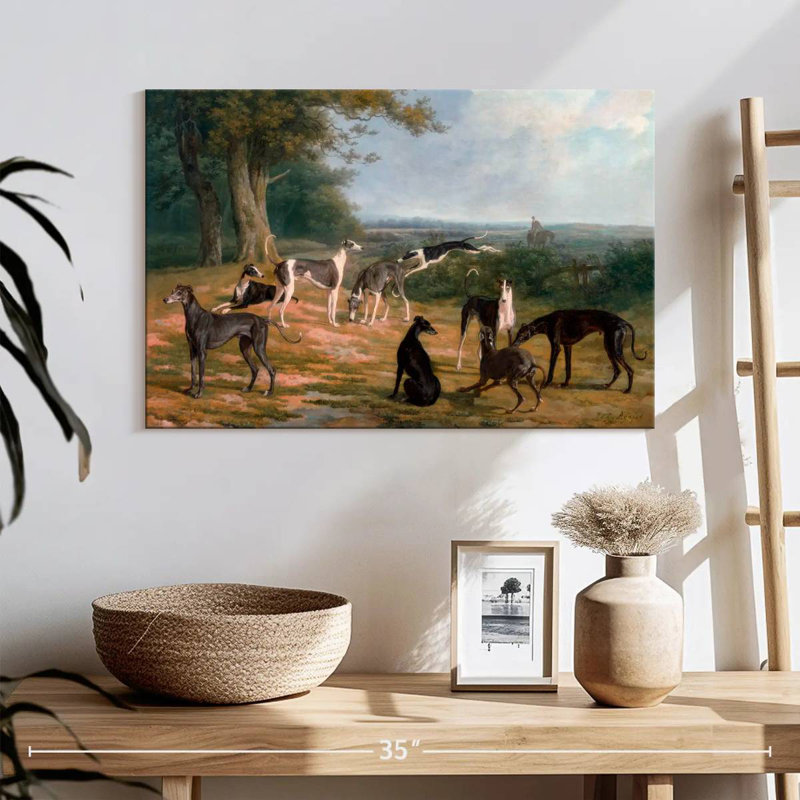 Brampt neuf lévriers dans un paysage, H 16 po x l 24 po
