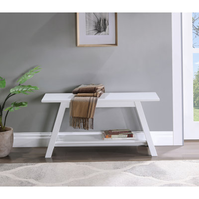 Solid Wood Bench With Shelf, White