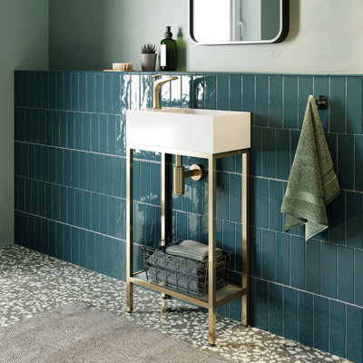 Pierre 19" Freestanding Bathroom Vanity with Open Shelf and Brushed Gold Metal Frame