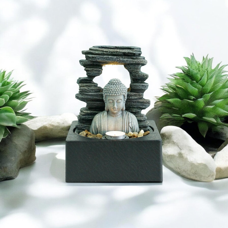 Modern & Weather Resistant Skylar Tabletop Fountain with Light – Relaxing Waterfall Sounds for Indoor Home Décor