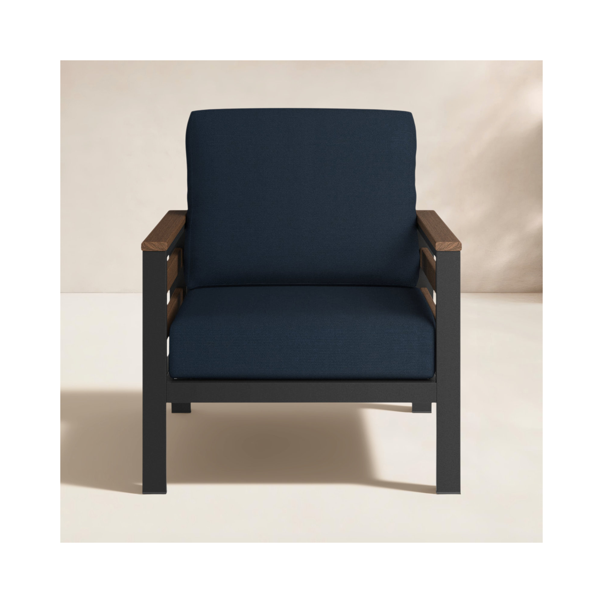 Townsend Patio Chair with Sunbrella® Cushions, Brown/Dark Gray, Canvas Navy Sunbrella® Canvas