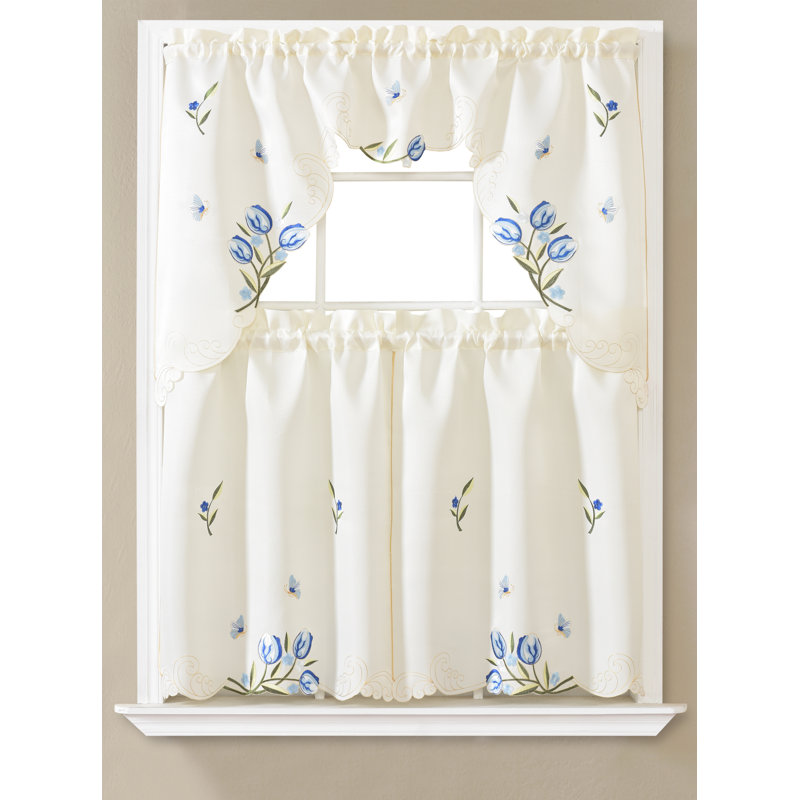Sholanda Floral Swag Kitchen Curtain, Beige/Blue