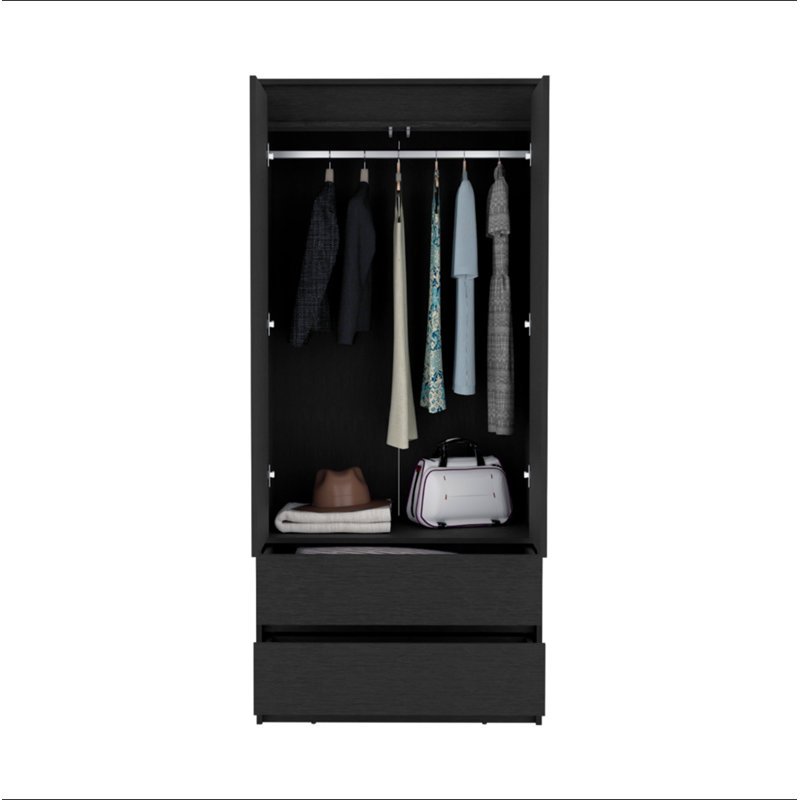 Armoire 2 tiroirs Austin, double porte, tringle
