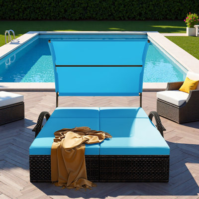 Outdoor Steel Frame Sun Lounger With Curved Sun Canopy, Adjustable Backrest, Hidden Side Table And Arched Armrests