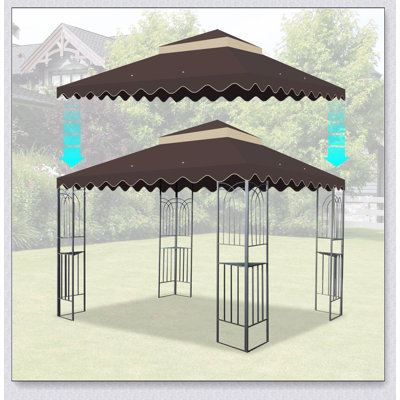 10x10 Ft Outdoor Patio Gazebo Replacement Canopy, Double Tiered with Wavy Border, UV and Water-Resistant for Enhanced Durability