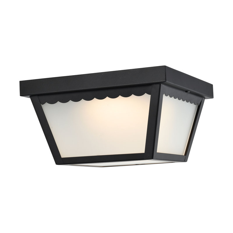 Transitional 9" Black Steel LED Carport Flush Mount with Frosted Glass