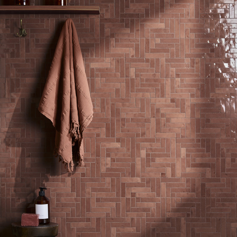 Zelora 1" Glossy Ceramic Mosaic Wall Tile, Chestnut Brown