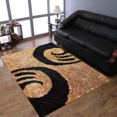 Bivens Hand Tufted Shag Polyester Eco-Friendly Area Rugs - Rectangle, Gold Brown Color, Contemporary Modern Design, High Pile Thick Handmade Anti Skid Area Rugs for Living Room, Bed Room