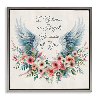 Floral Believe In Angels Framed Floater Canvas Wall Art by Nicole DeCamp