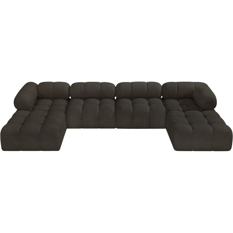 Ames 136" Upholstered Sectional, Brown Boucle Fabric