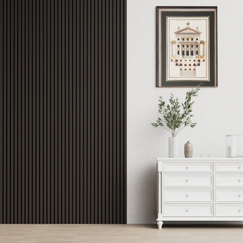 Panneaux muraux décoratifs à lattes de 94,5 po x 23,8 po （1pc / 15,6 pieds carrés Pi.）, Surface à grain de bois (noir)