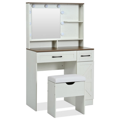 Bureau de coiffeuse avec miroir 3 modes de ferme H 53,1 po x P 15,7 po x l 31,5 po Farmhouse