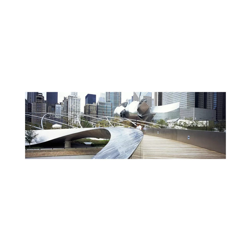 Footbridge In A Park, Millennium Park, Chicago, Illinois, USA - Wrapped Canvas Panoramic Print