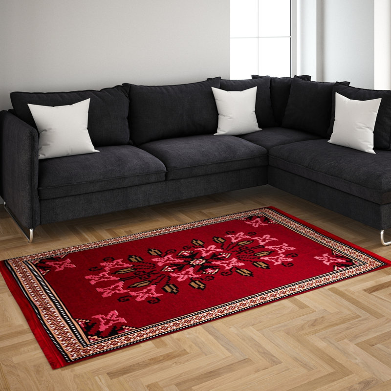 Tapis lavable Liam 3 x 5 pour salon rouge