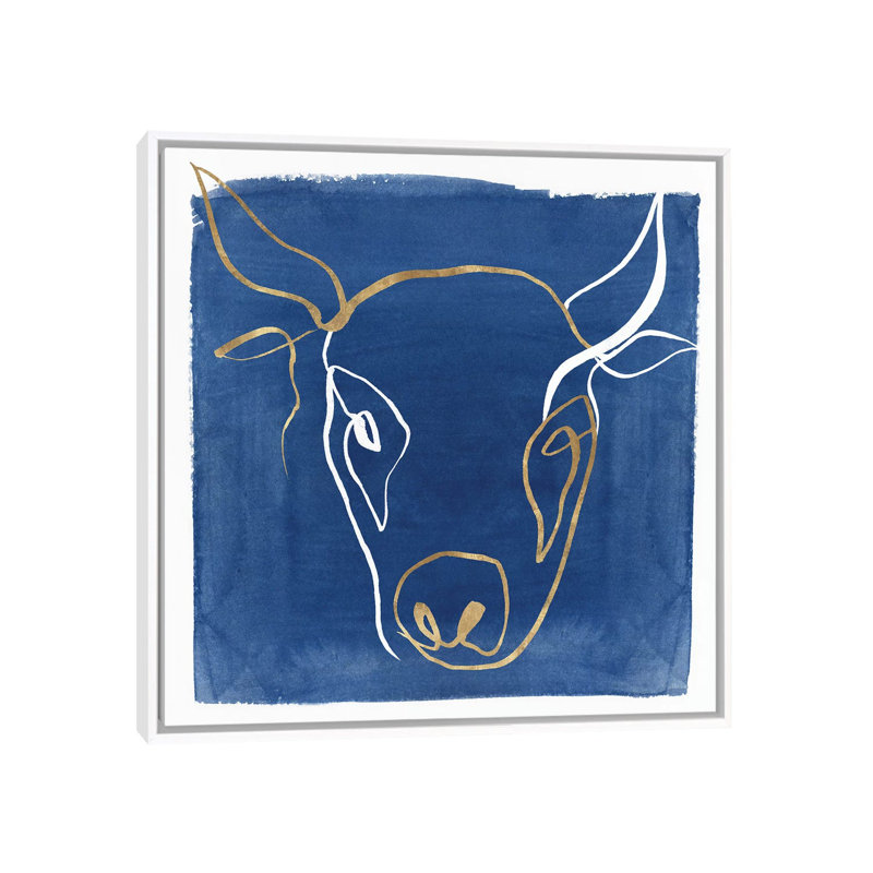 Indigo Ox par Isabelle Z - impression d'art graphique, H 26 po x l 26 po x P 1,5 po, Toile blanche encadrée, Pas de tapis