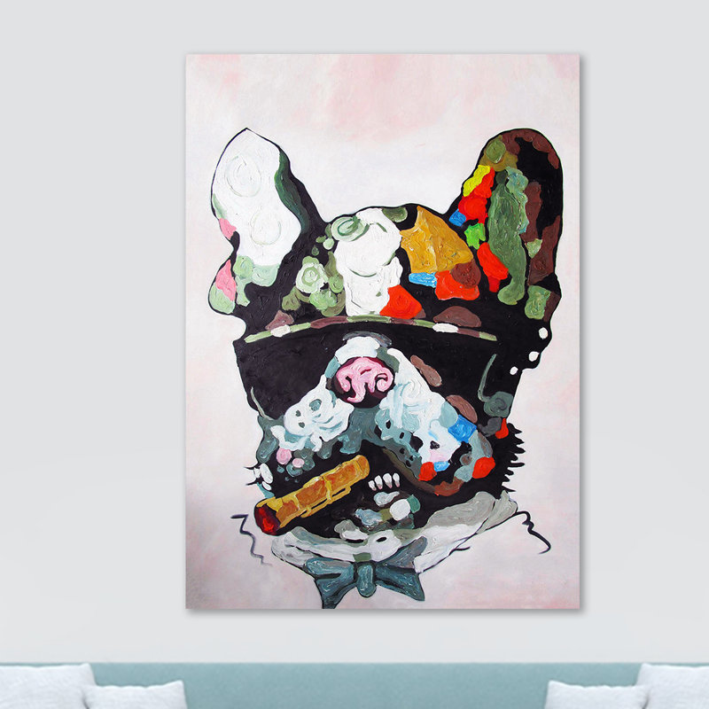 French Bulldog Smoking Abstract - Wrapped Canvas Print, 40.6cm H x 30.5cm W x 3.8cm D