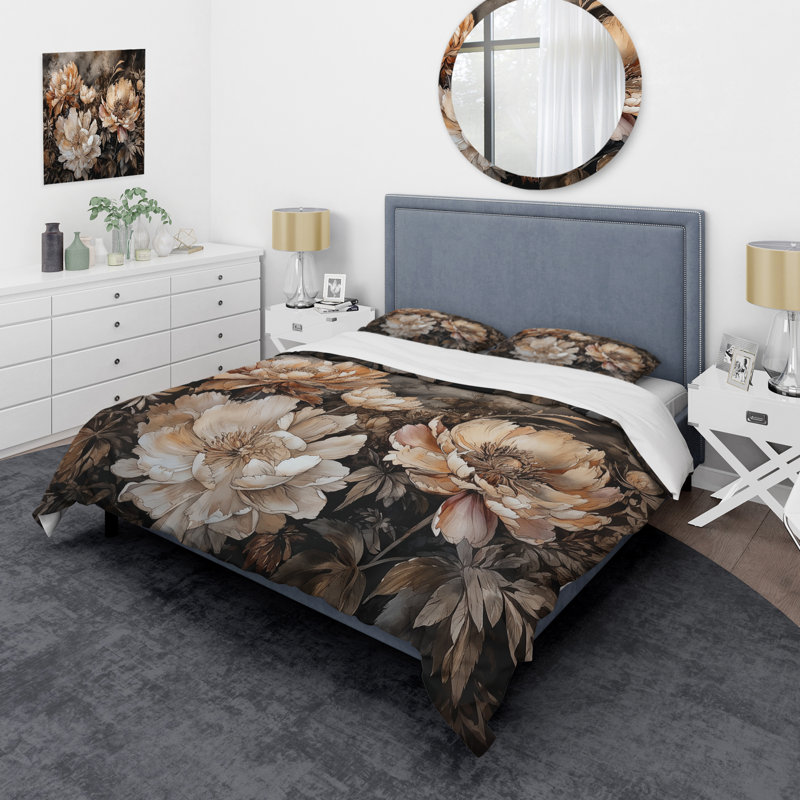 Ensemble de housse de couette en microfibre / polyester crème et pivoines Blooms In Motion Bedding
