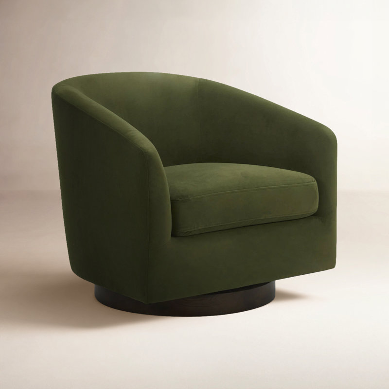 Fauteuil demi-tonneau pivotant Bennett, Velours performance vert forêt Bella