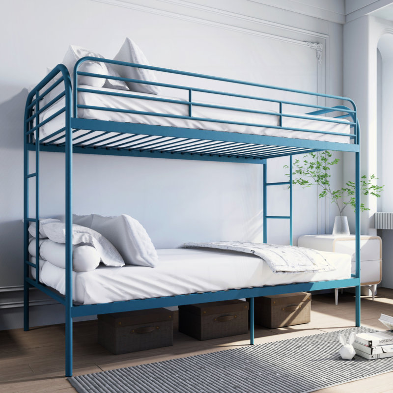 Metal Bunk Bed, Heavy Duty Bunk Beds With 2 Ladders And Full-Length Guardrai, No Box Spring Needed, Easy Assemble, Blue