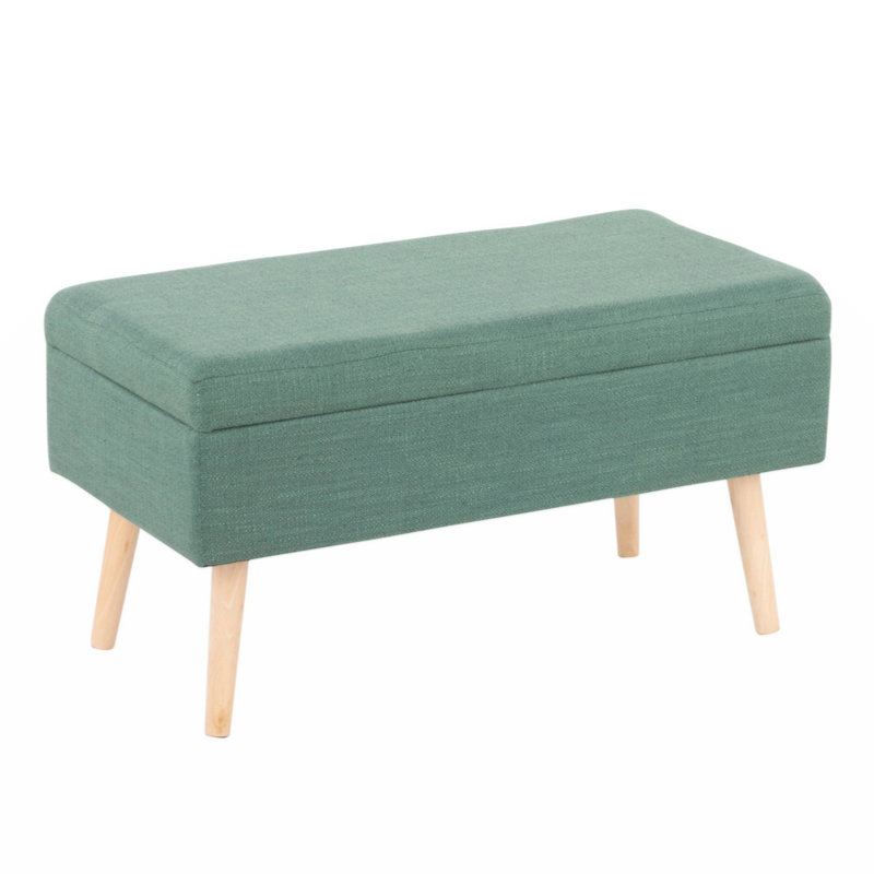 Banc de rangement en tissu Mahn, Vert / bois naturel