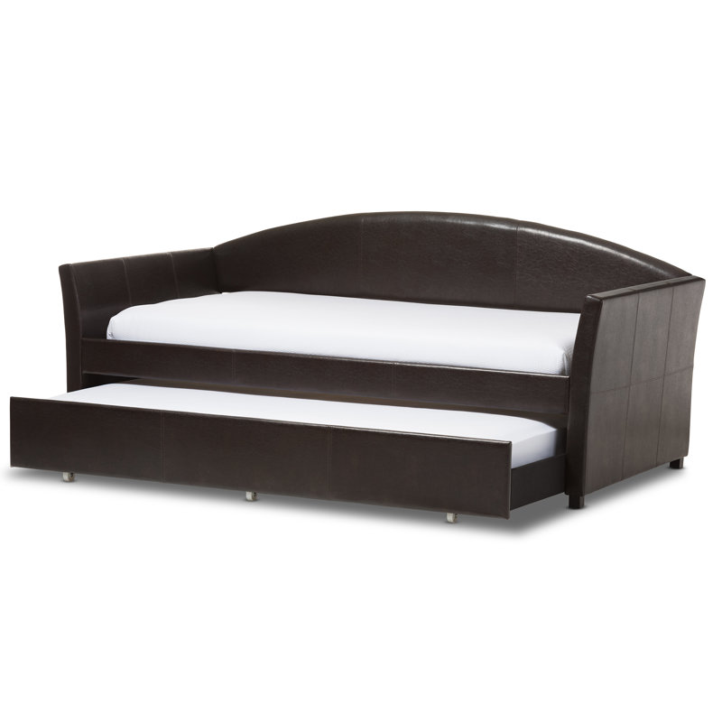 Lit de jour simple en bois massif avec lit gigogne Stoutsville, Brun