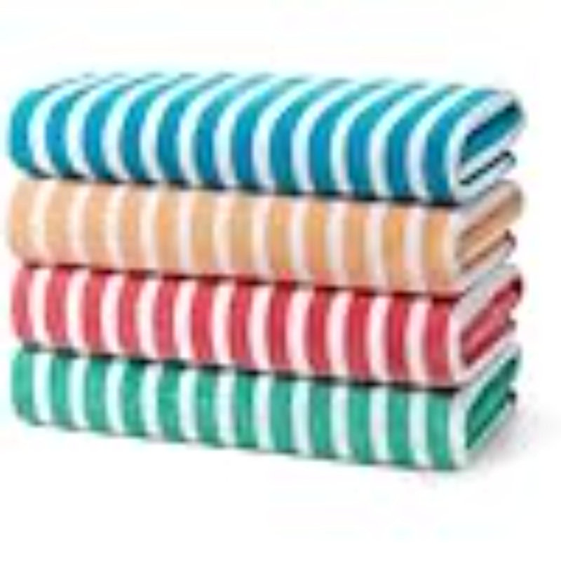 Très grande serviette de plage 100% coton 30 po x 60 po Racing, Rayé multicolore, Serviette de plage - paquet de 4