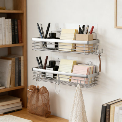 Adhesive Shower Caddy 5 Hooks - Rustproof Stainless Steel 2 Pack