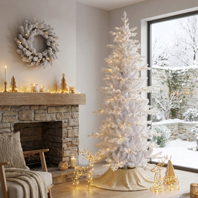 7,5 pi Sapin de Noël artificiel blanc de luxe avec flocons de luxe - 360 lumières blanc chaud et multicolores, 9 fonctions avec pédale