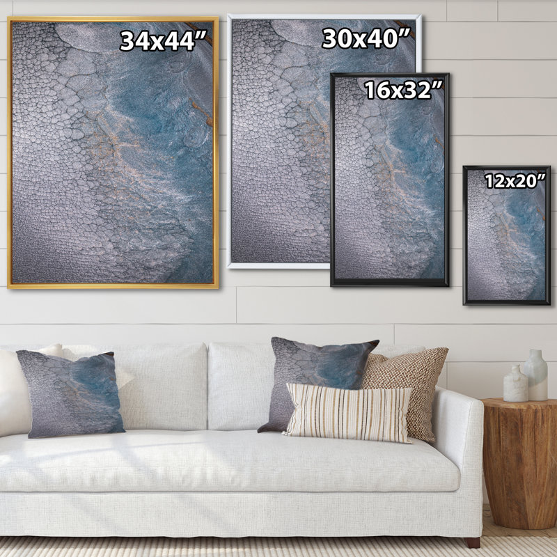 Art mural sur toile de luxe gris et bleu fluide IV, H 12 po x l 8 po x P 1 po, Cadre flottant noir