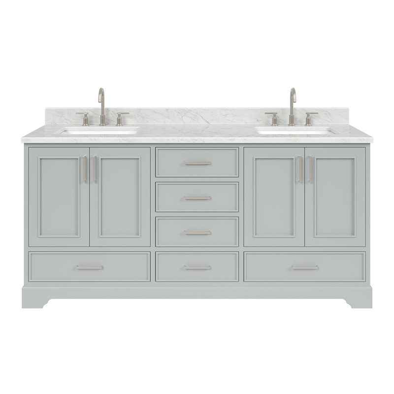 Ensemble de meuble-lavabo double 73 po Abita, Gris, Nickel brossé