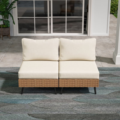 2 Person Armless Wicker Sofa Beige