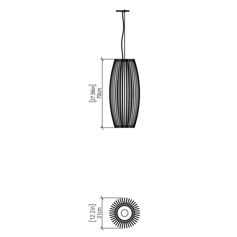 Stecche Di Legno 1 - Light Pendant, 27.3" H x 12.09" W x 12.09" D, American Walnut