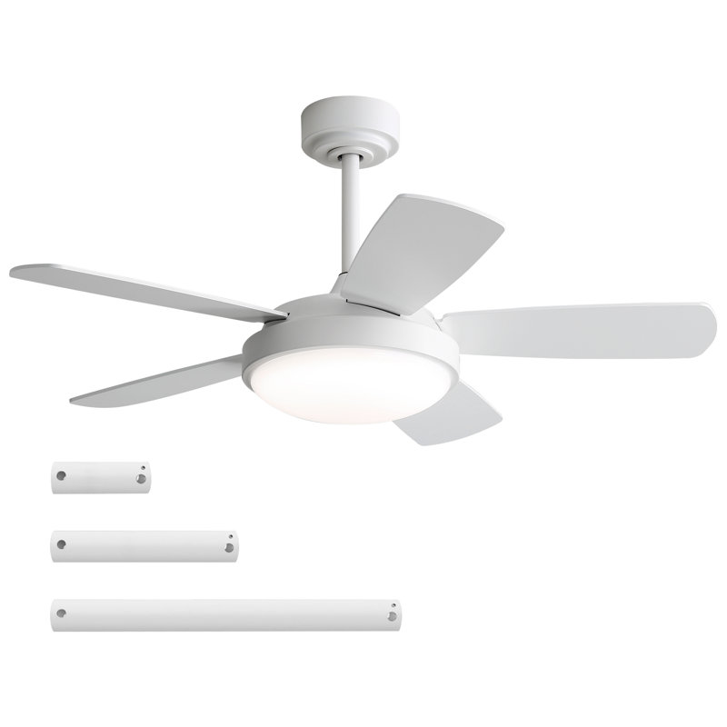 42 Inch White Ceiling Fan With 22W LED Light And Remote Control MDF Blades Reversible DC Motor, White