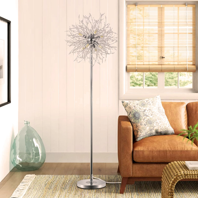 Crystal Floor Lamp, Modern Standing Lamp with K9 Crystal, LED Floor Lamp with On/Off Foot Switch, Metal Tall Pole Lamp for Living Room, Girls Room, Bedroom, Dresser, Office