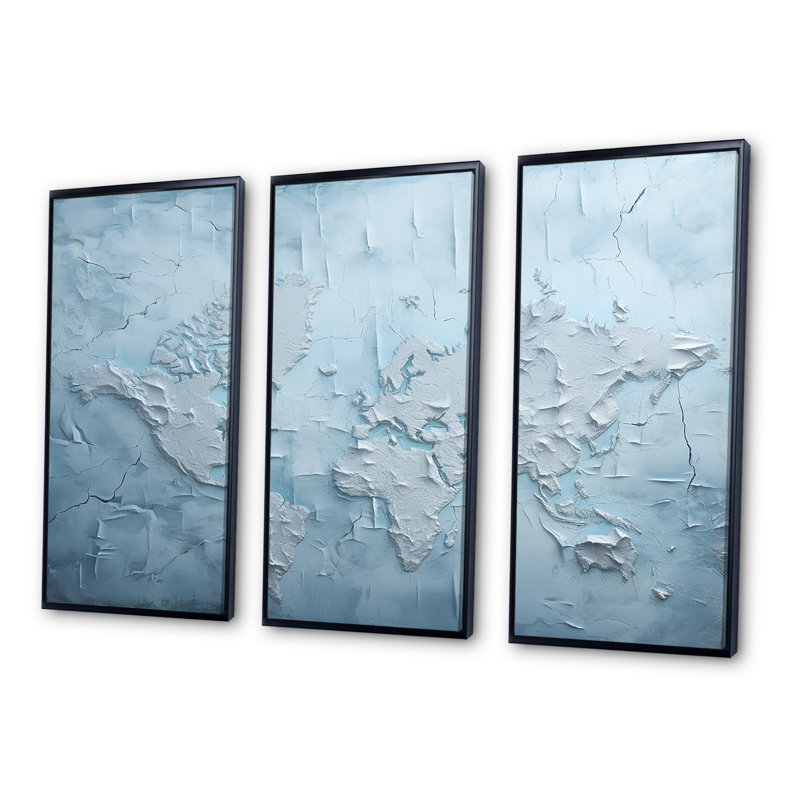 «Ice Age World Map I - World Map», reproduction d'art, H 28 po x l 36 po x P 1 po, Cadre flottant noir