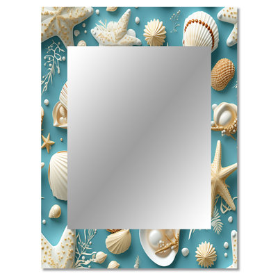 Hedva Coastal Seashells Coastal Pattern - Coastal Unique Wall Mirror, Nautical Mirror, Printed Metal Art