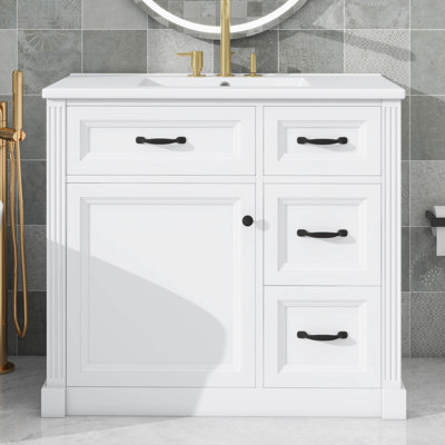 Meuble-lavabo moderne 36 po avec lavabo en céramique - 4 tiroirs, porte à fermeture en douceur et tablette réglable pour rangement organisé
