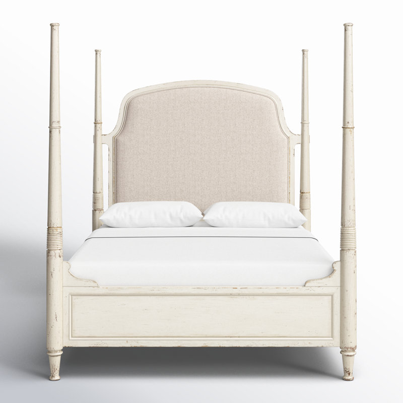 Alcy Upholstered Four Poster Bed, Cream/Beige, Queen