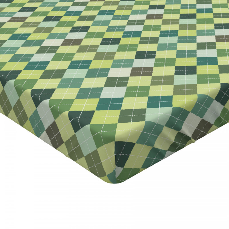 Microfiber Geometric Fitted Sheet, Queen Fitted Sheet, Green Geometric