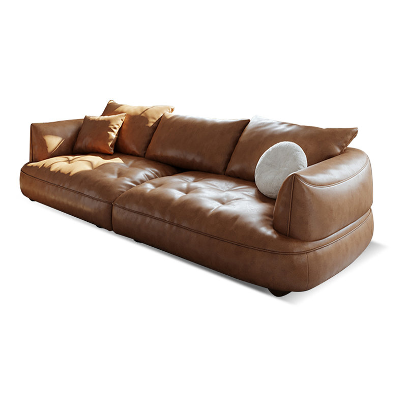 Coussin de canapé modulaire brun en cuir véritable, H 31,5 po x l 98,43 po x P 42,52 po, 3