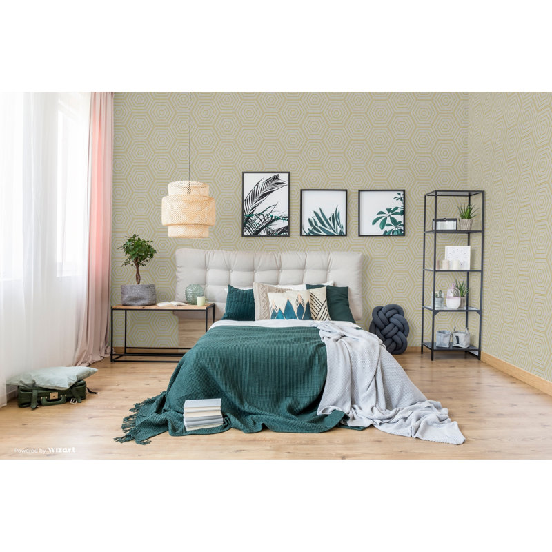 Hexagons 1m x 53cm Metallic Wallpaper Roll, Teal