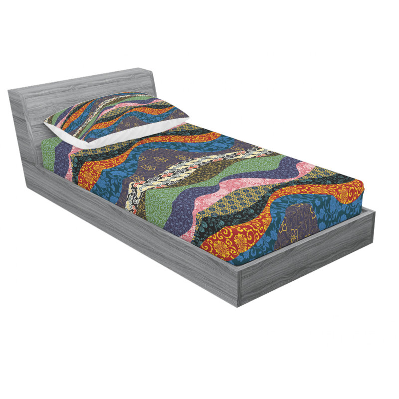 Microfiber Abstract Sheet Set, Twin Sheet Set with Fitted Sheet