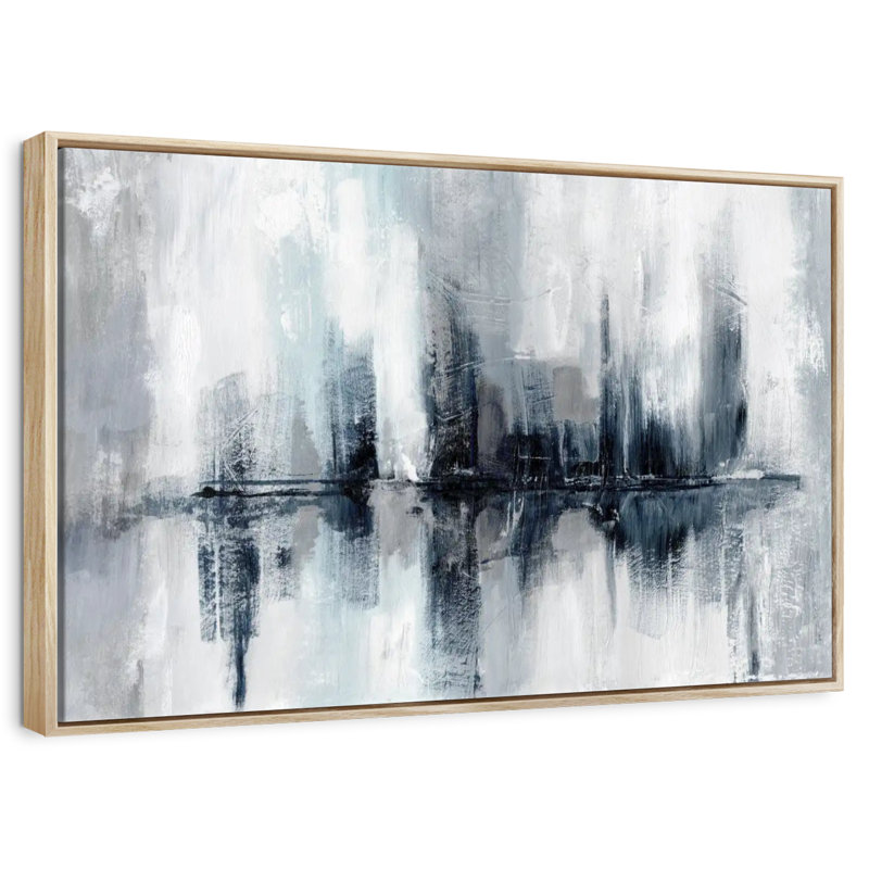 Lumières de port indigo, Cadre flottant en bois naturel, 37 po x 25 po