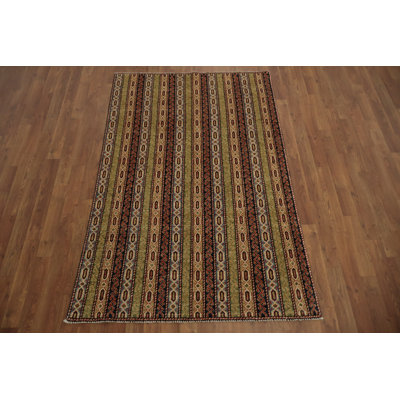 Tapis rayé audacieux Kazak 4 x 6 dans des tons chauds pour un look sophistiqué