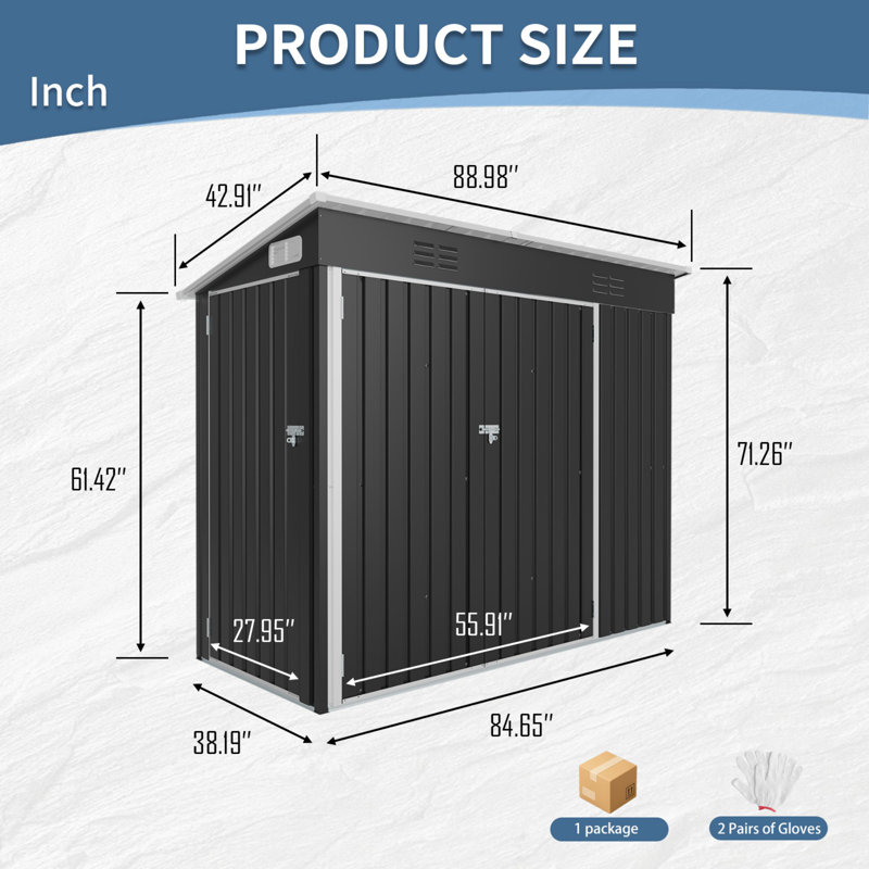 4 x 8 FT Galvanized Steel Outdoor Storage Shed with 3 Access Doors, Ventilated Weatherproof Metal Utility Shed for Garden Tools, Bikes & Patio