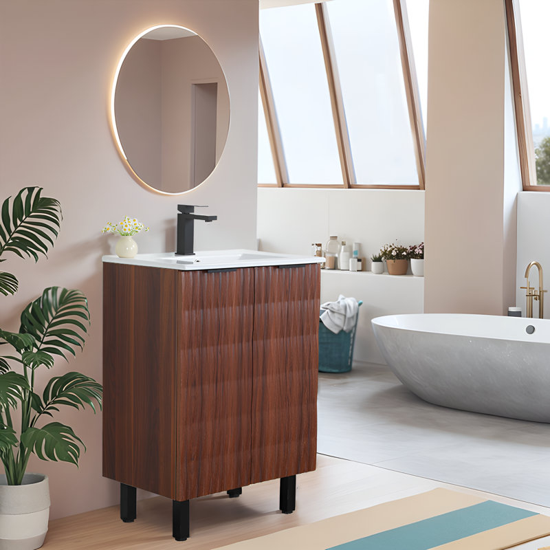 Ensemble de meuble-lavabo sur pied moderne en chêne noyer, 24.2"