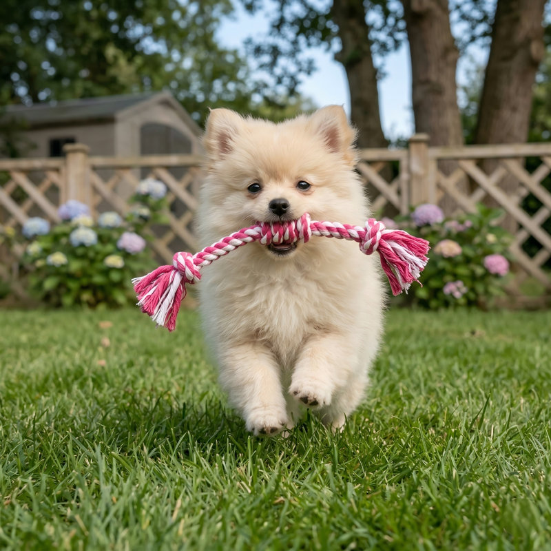 Paquet de 3 jouets en corde de coton pour petits chiens et chiots, jouet de dentition durable et tir à la corde, interactif sécuritaire pour animaux de compagnie de 2 à 8 mois, rose